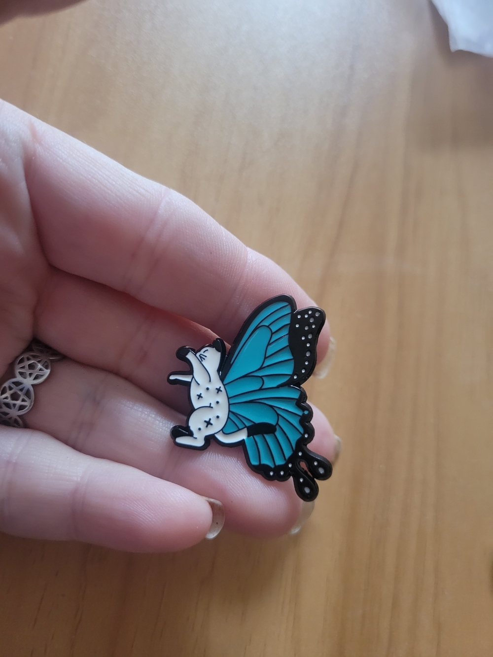 👻BUY 1 GET 1 FREE👻 Teal Butterfly Enamel Pin - Cute Winged Rabbit Design